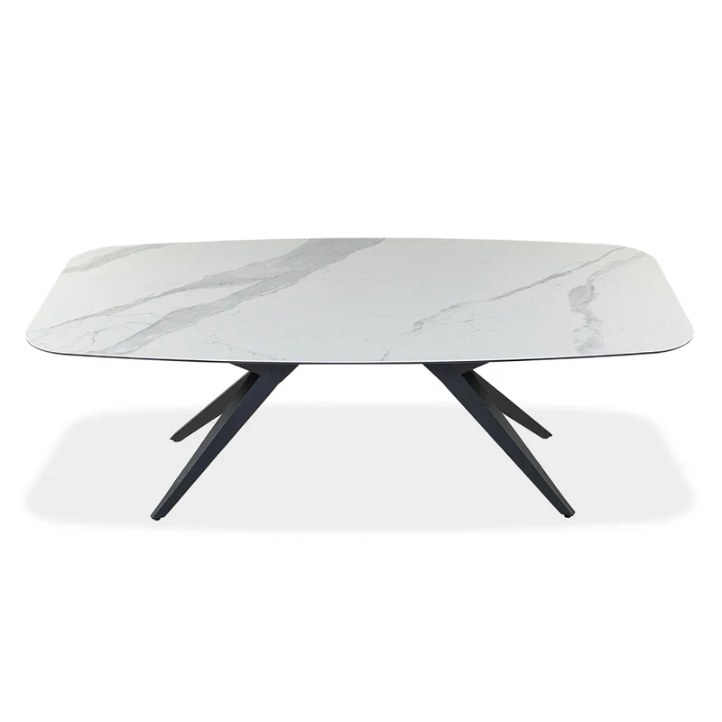 Table de salle à manger rectangulaire avec contour arrondi en céramique et métal - Jack
