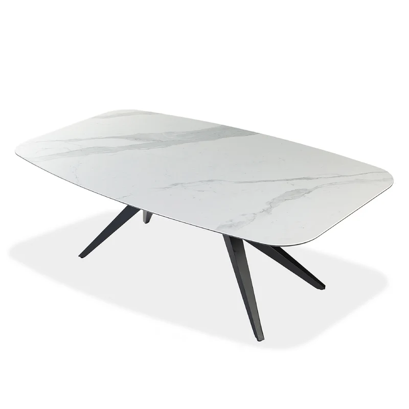 Table de salle à manger rectangulaire avec contour arrondi en céramique et métal - Jack