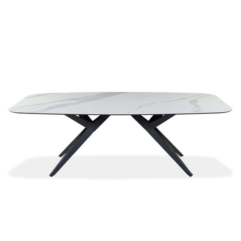 Table de salle à manger rectangulaire avec contour arrondi en céramique et métal - Jack