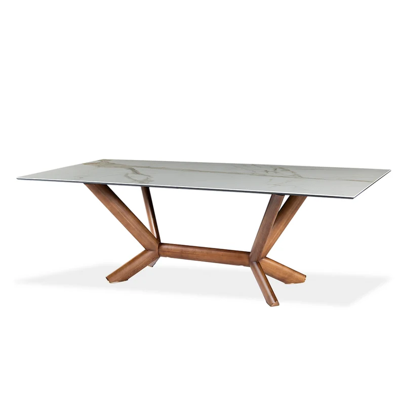 Table de salle à manger rectangulaire en céramique et bois noyer - Samuel
