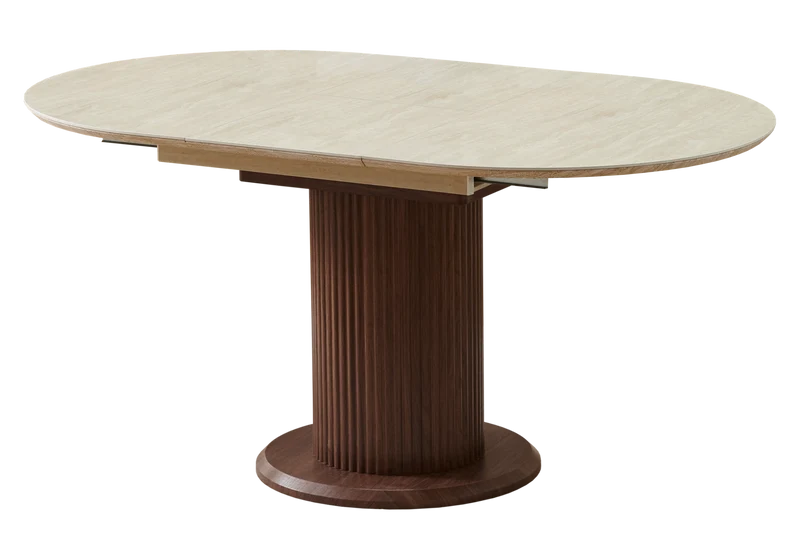 Table à manger extensible ronde travertin noyer - Leon