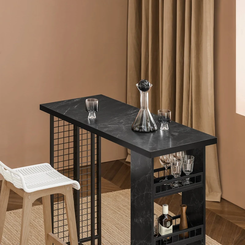 SoBuy FWT100-SCH Table de Bar Design Table Bistrot avec 3 Étagères Table Haute de Cuisine Effet Marbre