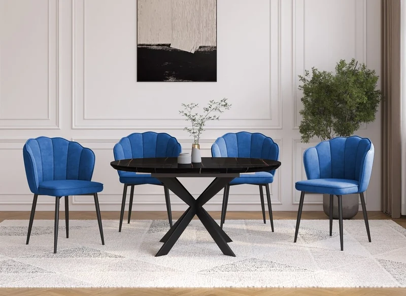 Lot de 2 chaises design en velours bleu pieds noirs GARANCE