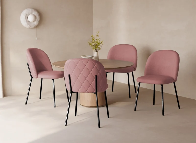Lot de 2 chaises design en velours rose pieds noirs KENNETH
