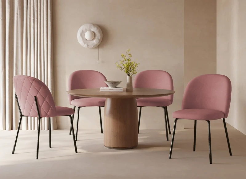 Lot de 2 chaises design en velours rose pieds noirs KENNETH