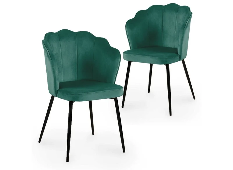Lot de 2 chaises design en velours vert pieds noirs GARANCE