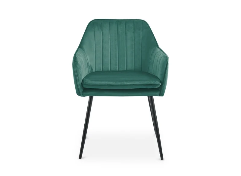 Lot de 2 chaises avec accoudoirs en velours vert pieds noirs EDWIGE