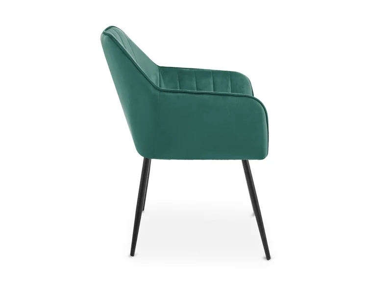 Lot de 2 chaises avec accoudoirs en velours vert pieds noirs EDWIGE