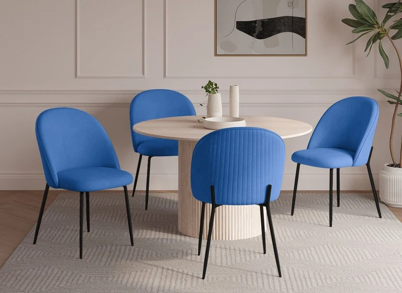 Lot de 2 chaises design en velours bleu pieds noirs ARABEL
