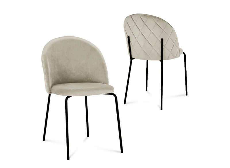 Lot de 2 chaises design en velours beige pieds noirs KENNETH