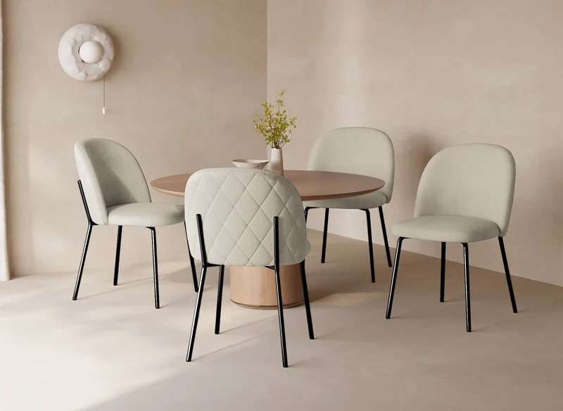 Lot de 2 chaises design en velours beige pieds noirs KENNETH