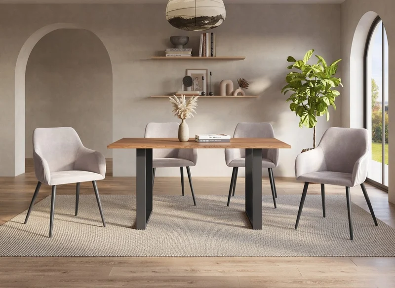 Lot de 2 chaises en velours beige pieds en métal noir DEVOR