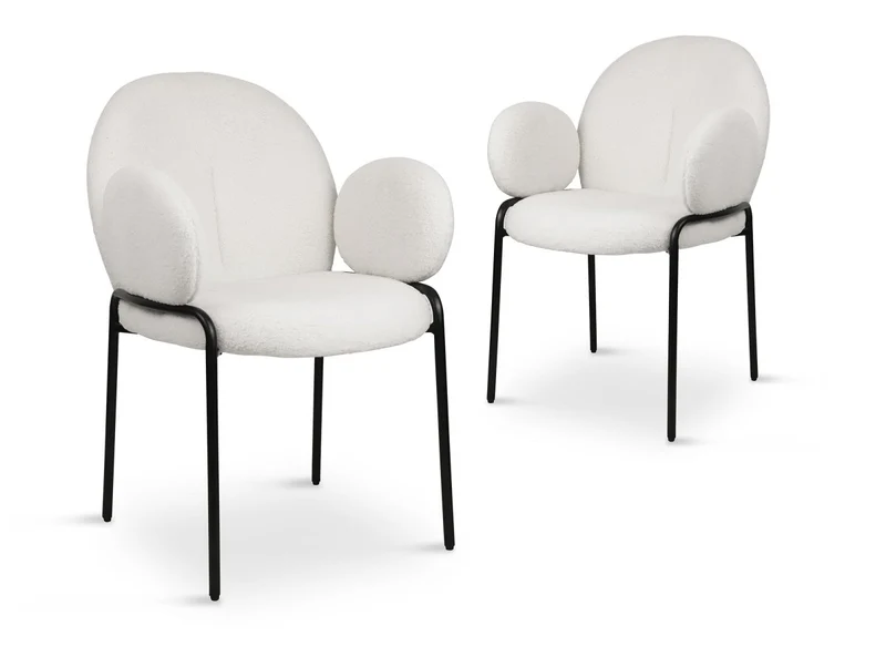 Lot de 2 fauteuils design avec accoudoirs en tissu bouclette blanc BENTA