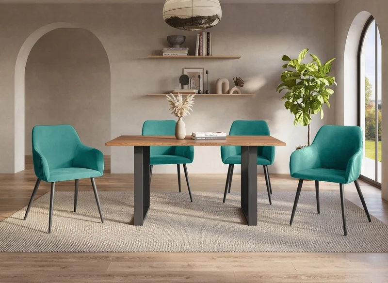 Lot de 2 chaises en velours vert pieds en métal noir DEVOR