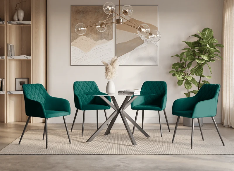 Lot de 2 chaises avec accoudoirs en velours vert KANA