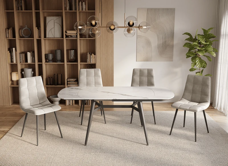 Table à manger rectangulaire extensible effet marbre 120-180 cm JENA