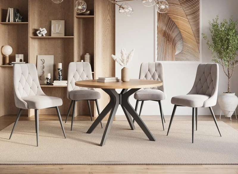 Table à manger ronde design couleur chêne 120cm NOVEA