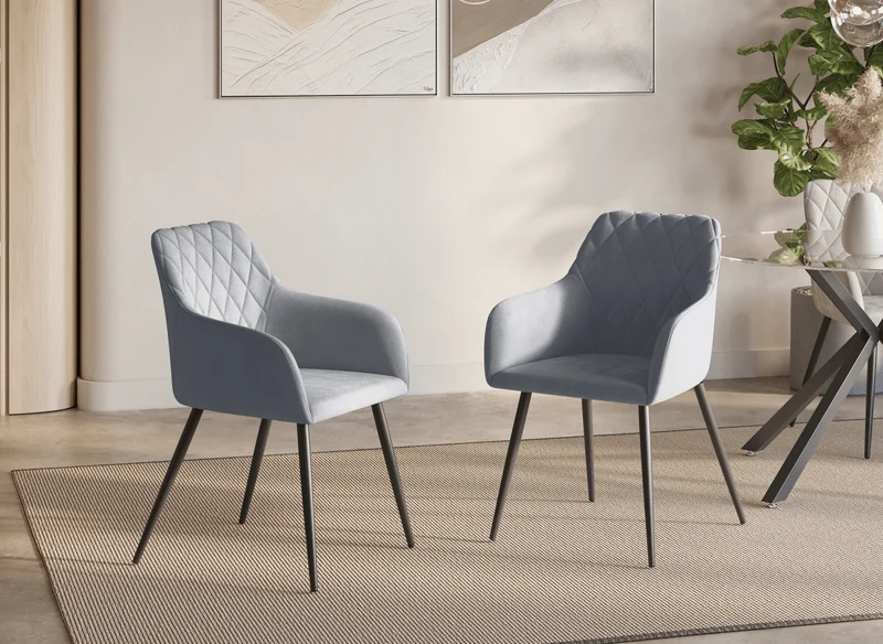 Lot de 2 chaises avec accoudoirs en velours gris KANA
