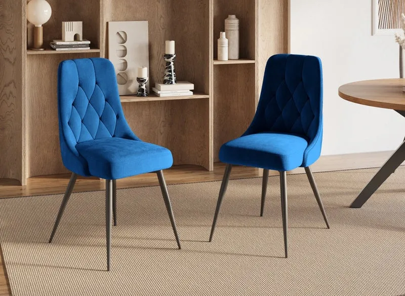 Lot de 4 chaises design en velours bleu OLVEA