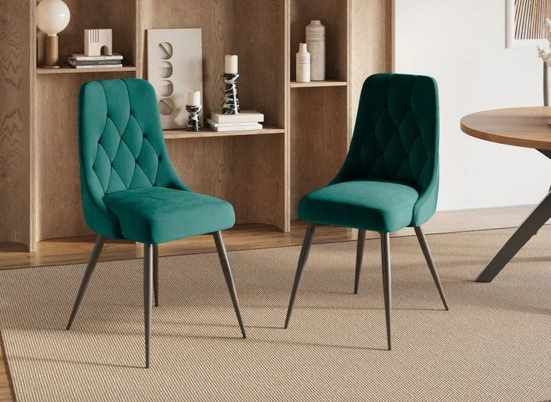 Lot de 4 chaises design en velours vert OLVEA