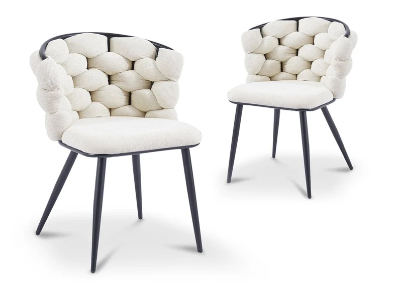 Lot de 2 chaises en tissu beige pieds en métal noir CECILE