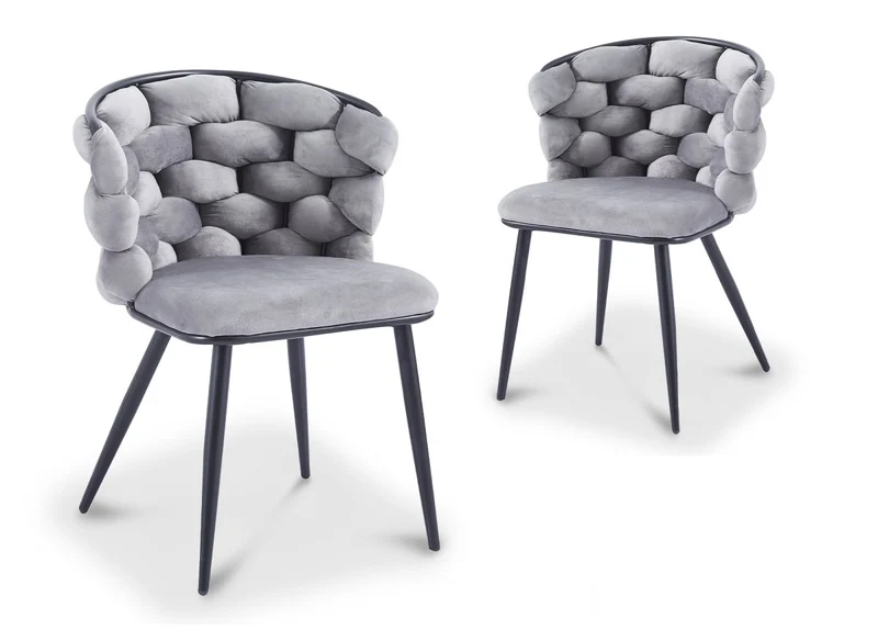 Lot de 2 chaises en velours gris pieds en métal noir CECILE