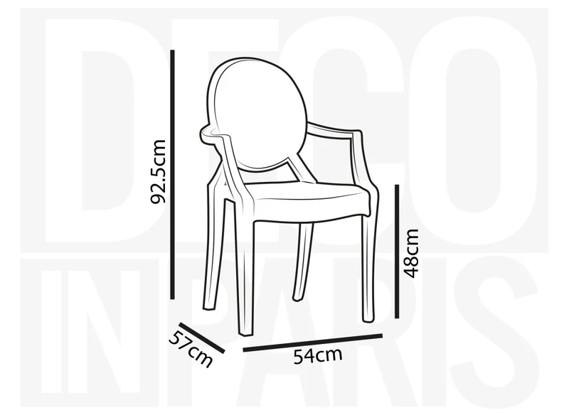Lot de 4 chaises en plexi transparent avec accoudoirs TOLGA