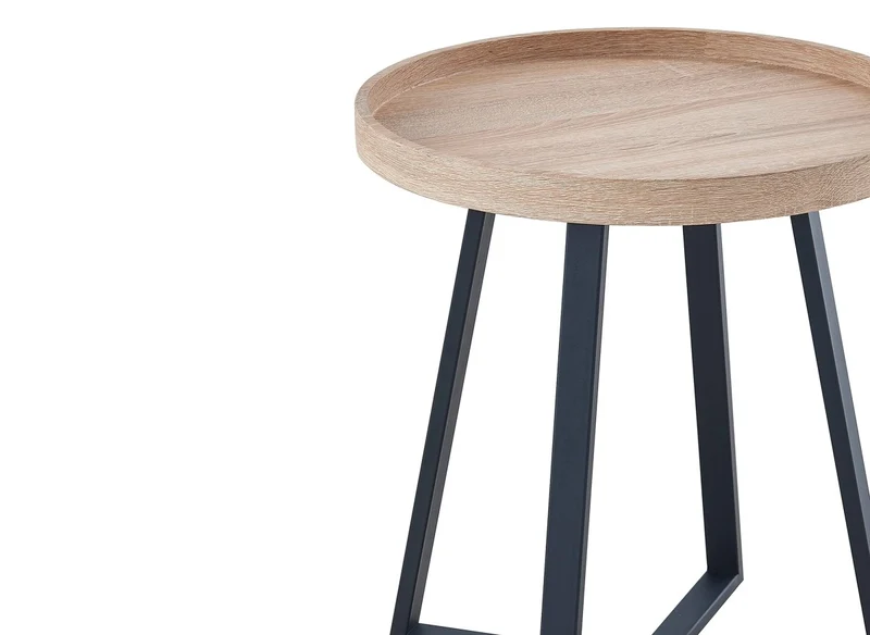 Table d'appoint ronde en bois et pieds en métal noir BRIYA
