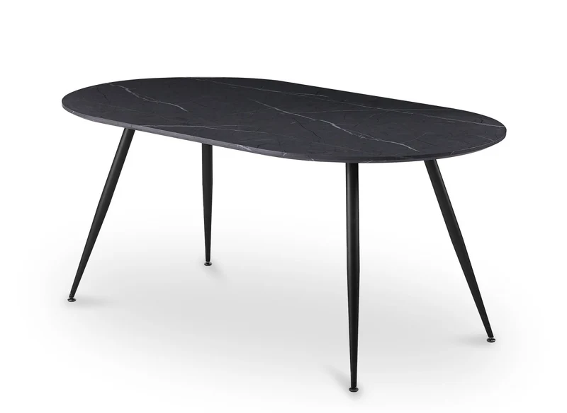 Table à manger ovale effet marbre gris 160cm DIWAN