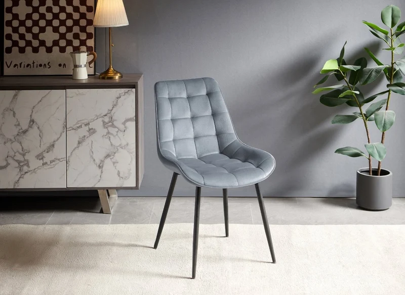 Lot de 4 chaises capitonnées en velours gris SOREN