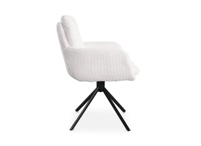 Chaise design avec accoudoirs en velours côtelé blanc écru LOLA