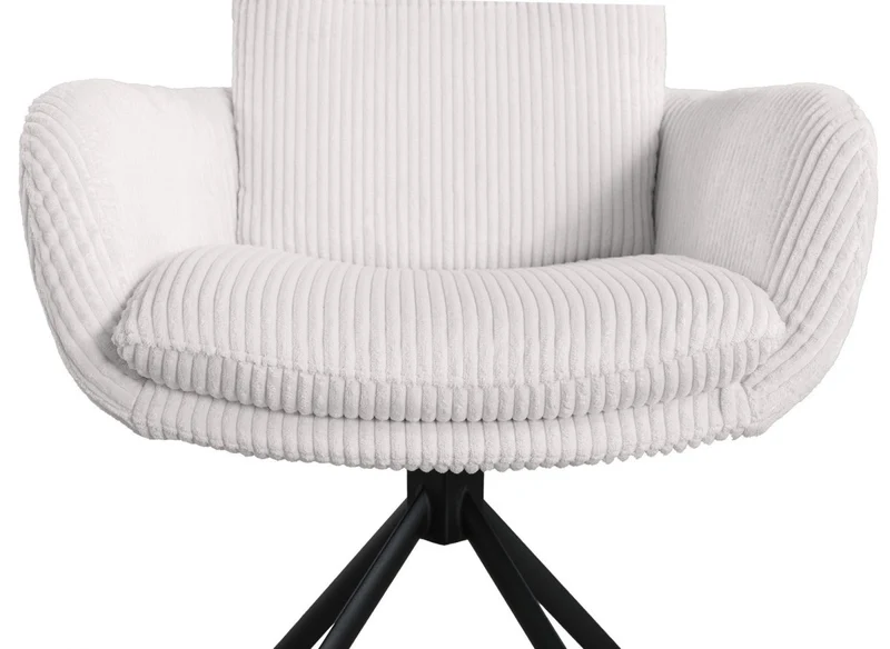 Chaise design avec accoudoirs en velours côtelé blanc écru LOLA