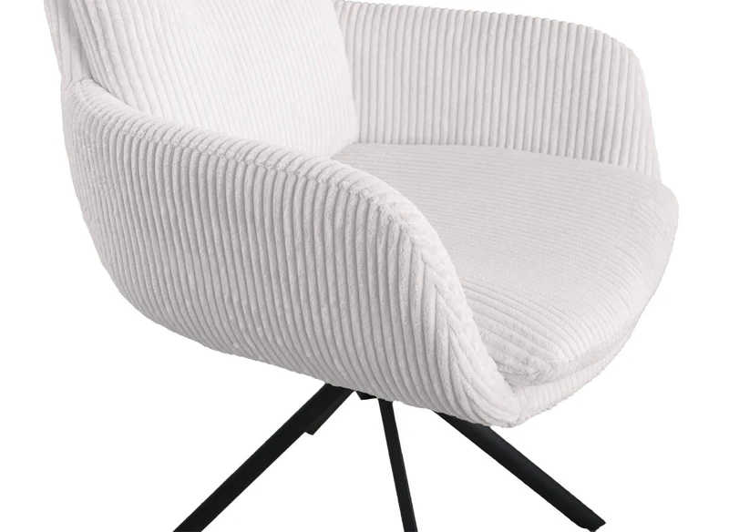 Chaise design avec accoudoirs en velours côtelé blanc écru LOLA