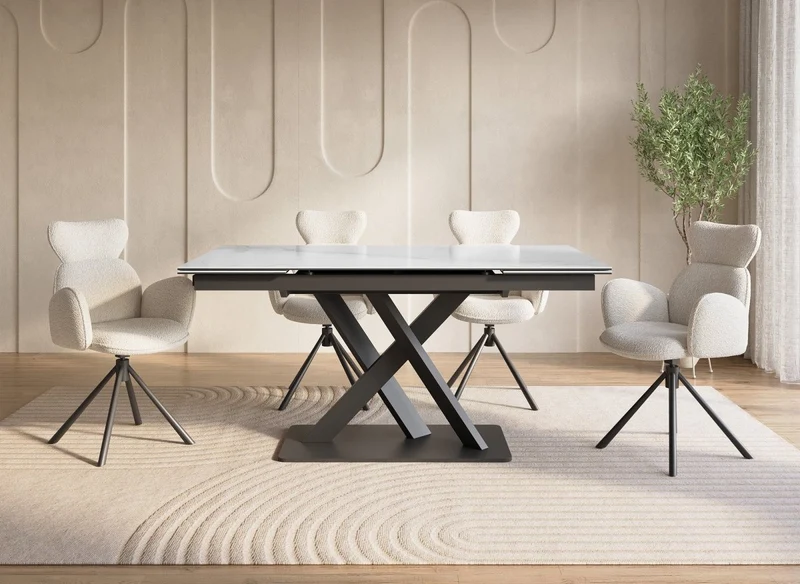 Table à manger extensible en céramique blanche 10 personnes 160-240 cm ELEGANCE