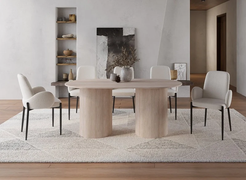 Table à manger ovale en marbre composite beige 6 personnes 180cm DHARA