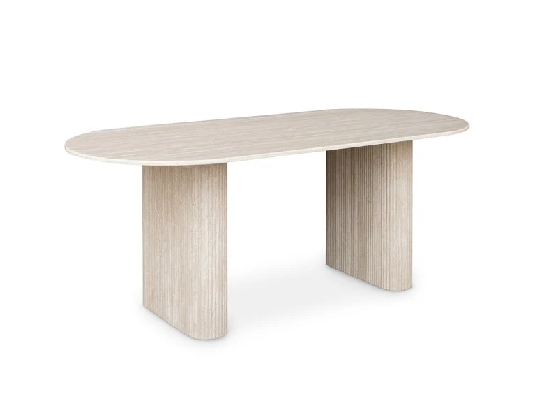Table à manger ovale en marbre composite beige 8 personnes 200cm ELMA