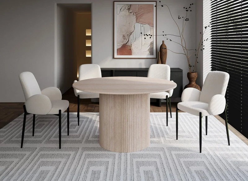 Table à manger ronde en marbre composite beige 4 personnes 130cm DHARA