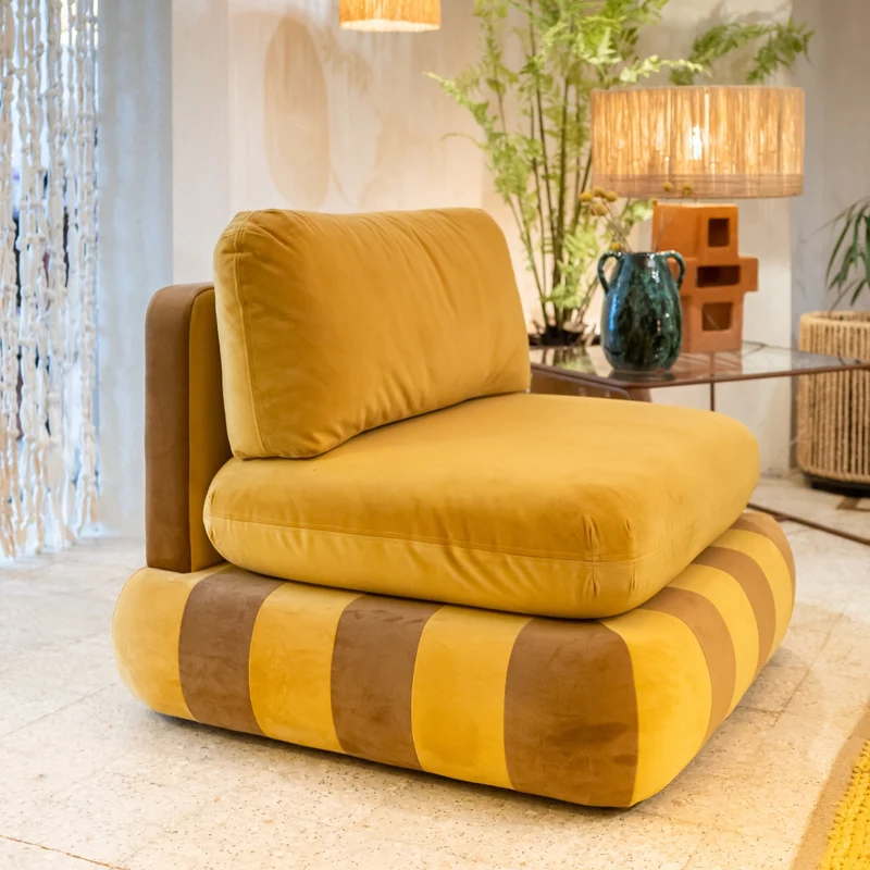 Fauteuil Circus Velours camel tabac