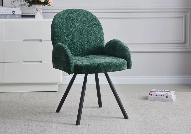 Fauteuil de table velours vert pieds noirs - Mimi x2