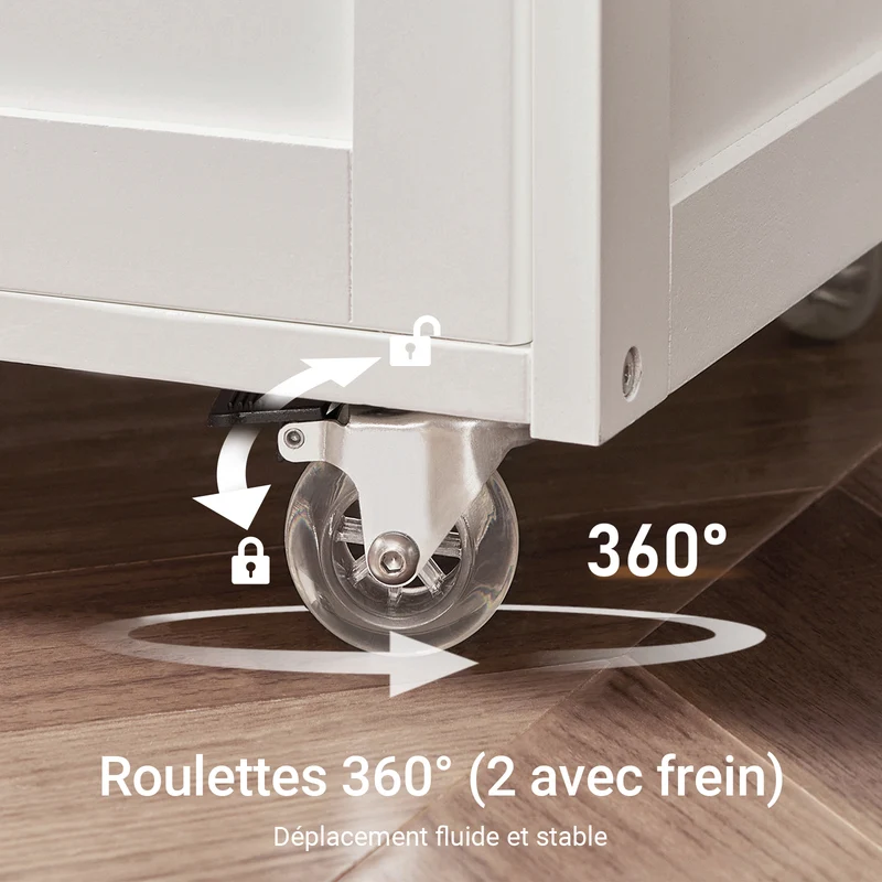 SoBuy FKW45-WN Desserte cuisine bois massif 67 cm avec plan en hévéa, tiroir et casier à vin – Blanc et naturel
