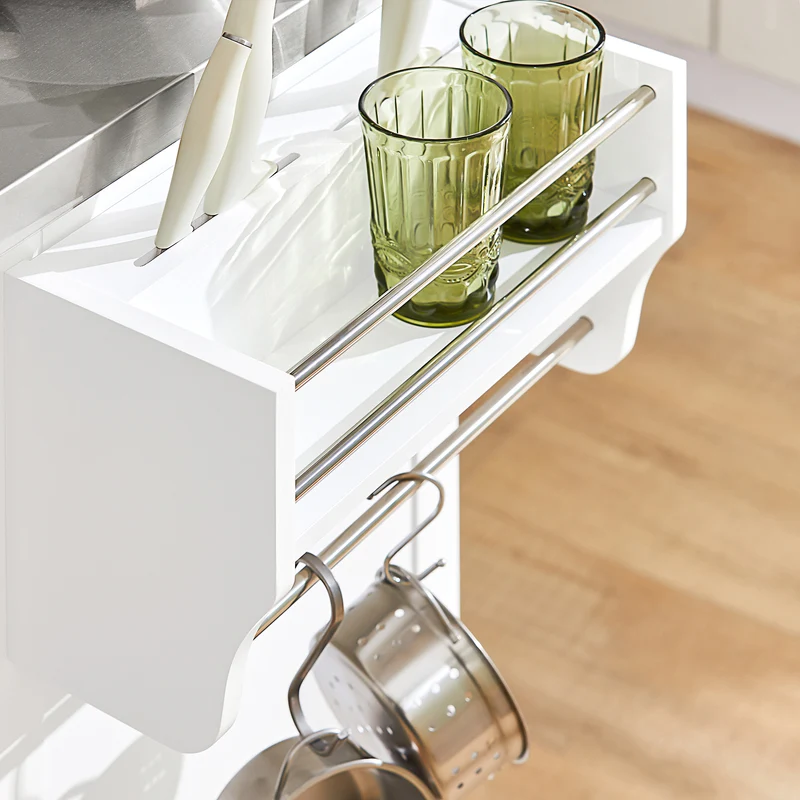 SoBuy FKW41-ST Desserte Cuisine avec Roulettes, Plan de Travail Extensible, 2 Tiroirs et Étagères Réglables, Mobile, Rangement Optimisé – L130×P46(+25)×H91 cm