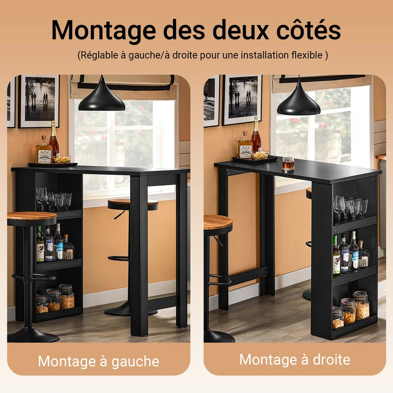 SoBuy FWT17-II-SCH Table de Bar Haute de Cuisine Table Mange Debout pour Petits Espaces, Bar pour Cuisine, Salon, Bureau ou Bar à Café Noire 112 x 57 x 106 cm