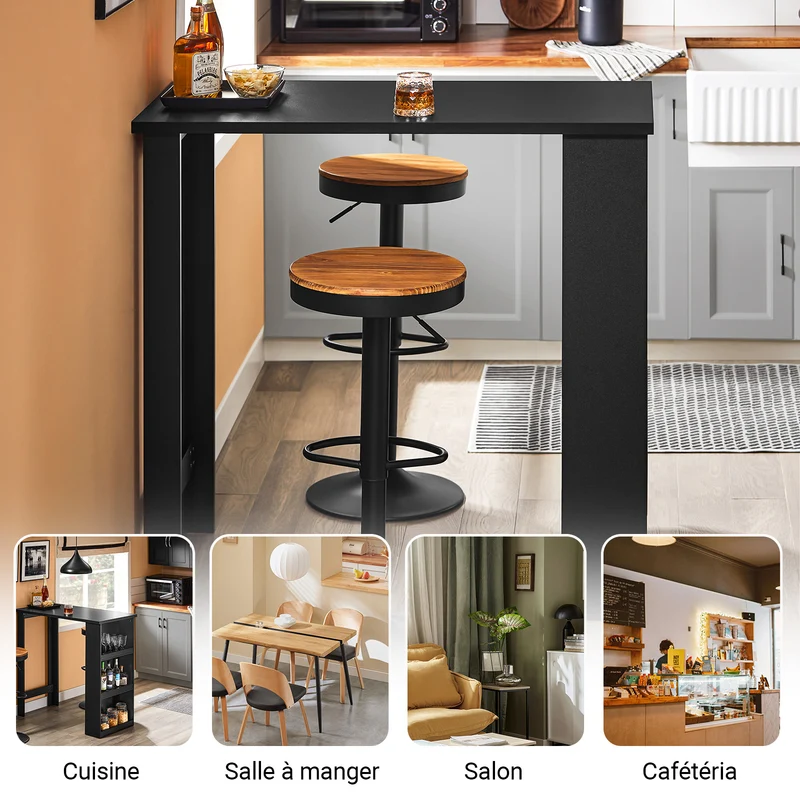 SoBuy FWT17-II-SCH Table de Bar Haute de Cuisine Table Mange Debout pour Petits Espaces, Bar pour Cuisine, Salon, Bureau ou Bar à Café Noire 112 x 57 x 106 cm
