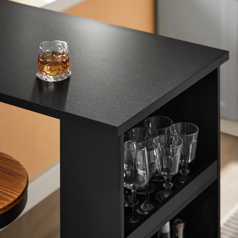 SoBuy FWT17-II-SCH Table de Bar Haute de Cuisine Table Mange Debout pour Petits Espaces, Bar pour Cuisine, Salon, Bureau ou Bar à Café Noire 112 x 57 x 106 cm