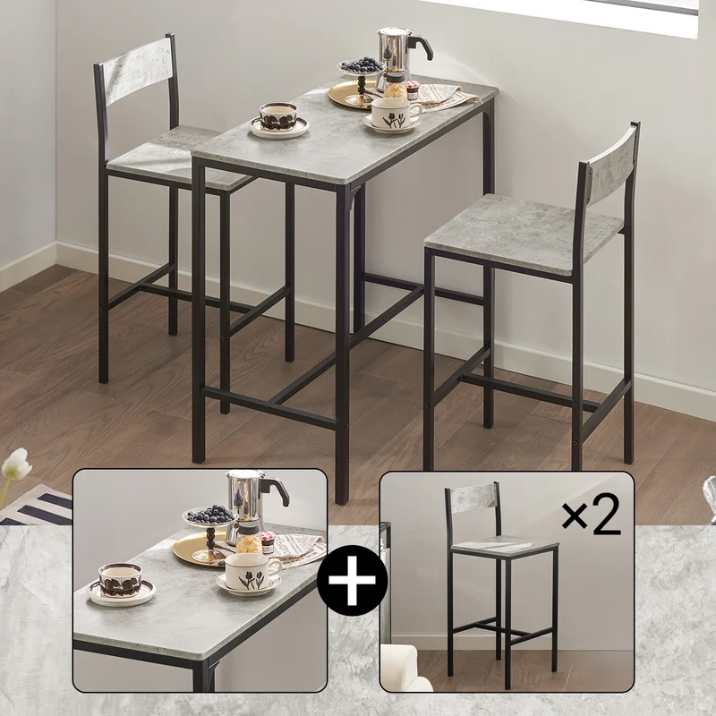 SoBuy OGT03-HG Ensemble Table Haute + 2 Tabourets – Table 87 cm, Tabourets Rangeables, Style Industriel Bois et Métal Noir