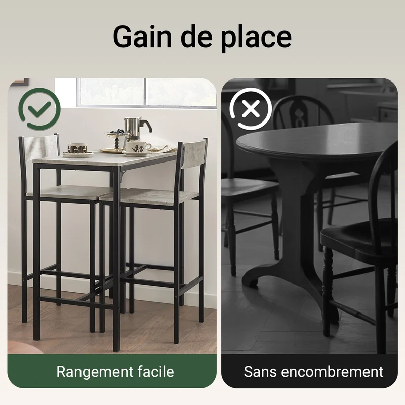 SoBuy OGT03-HG Ensemble Table Haute + 2 Tabourets – Table 87 cm, Tabourets Rangeables, Style Industriel Bois et Métal Noir