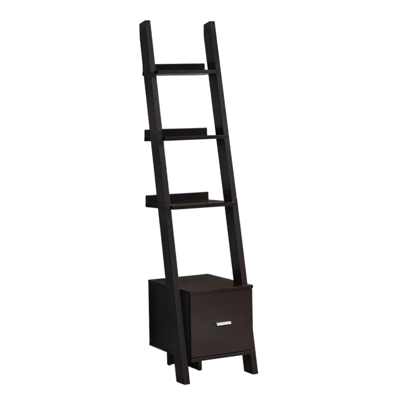 Étagère à échelle de coin en MDF/stratifié espresso avec 3 tablettes et 1 tiroir - I 2765