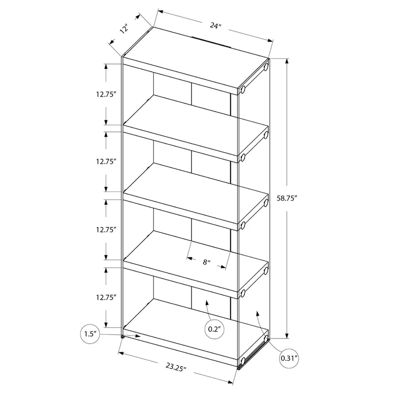 Bibliothèque en verre trempé avec 4 tablettes en MDF/stratifié blanc lustré - I 3289