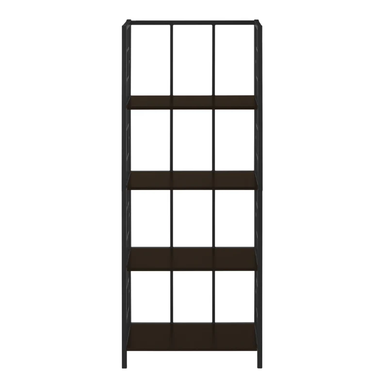 Bibliothèque en métal noir avec 4 tablettes en MDF/stratifié espresso - I 3617