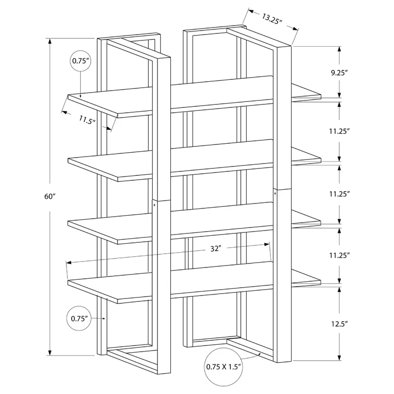 Étagère en métal argenté avec 4 tablettes en MDF/stratifié espresso - I 7239
